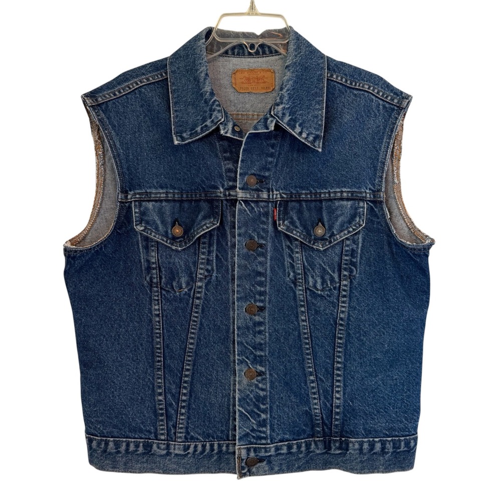 Levis 71205 0217 Denim Trucker Vest VTG Type 3 Blue Made USA 46L Mens XL 80s